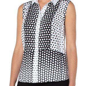 NEW Liverpool Hidden Placket Sleeveless Button Front Shirt In Black And White Pr